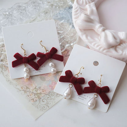 Bow Drop / Earring Hook Pearl Faux Clip-On