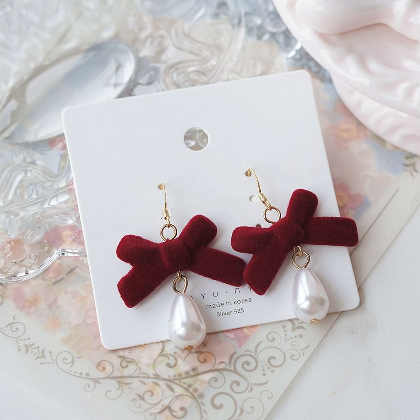 Bow Drop / Earring Hook Pearl Faux Clip-On