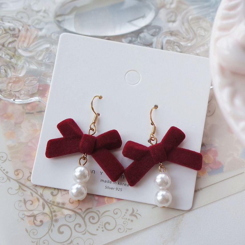 Bow Drop / Earring Hook Pearl Faux Clip-On