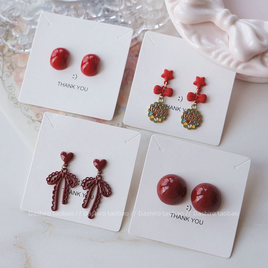 Clip-On Stud Bow Earring Ear Plain Drop /
