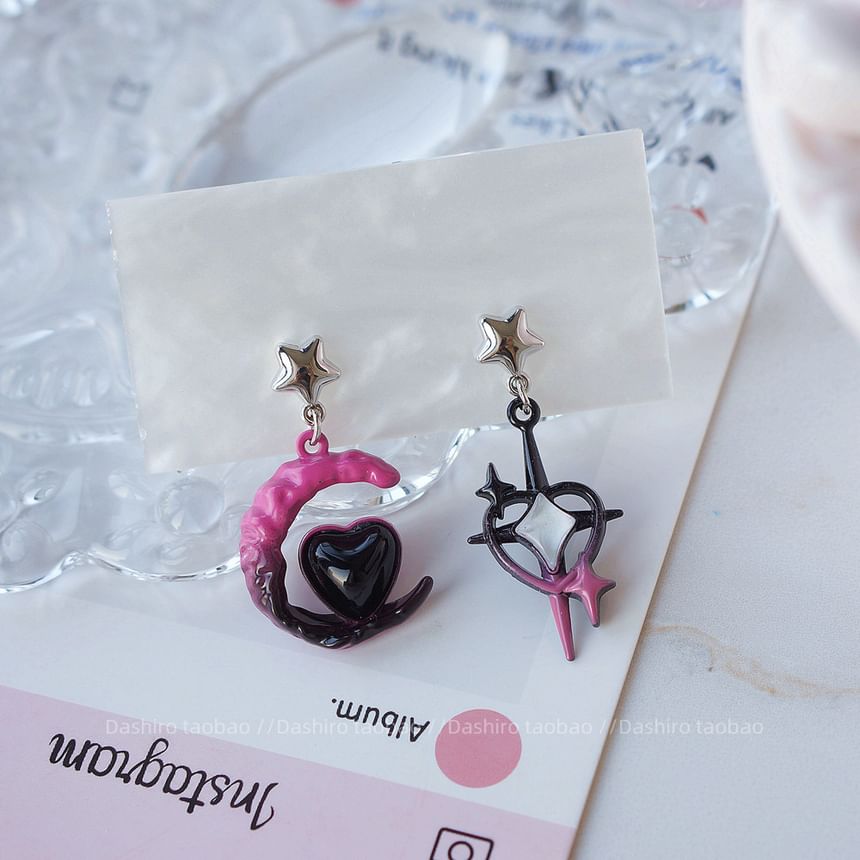 Clip-On Drop Moon Earring / Asymmetrical Star
