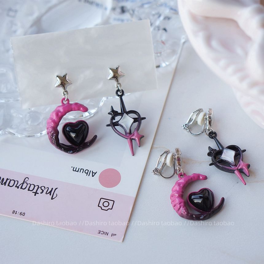 Clip-On Drop Moon Earring / Asymmetrical Star
