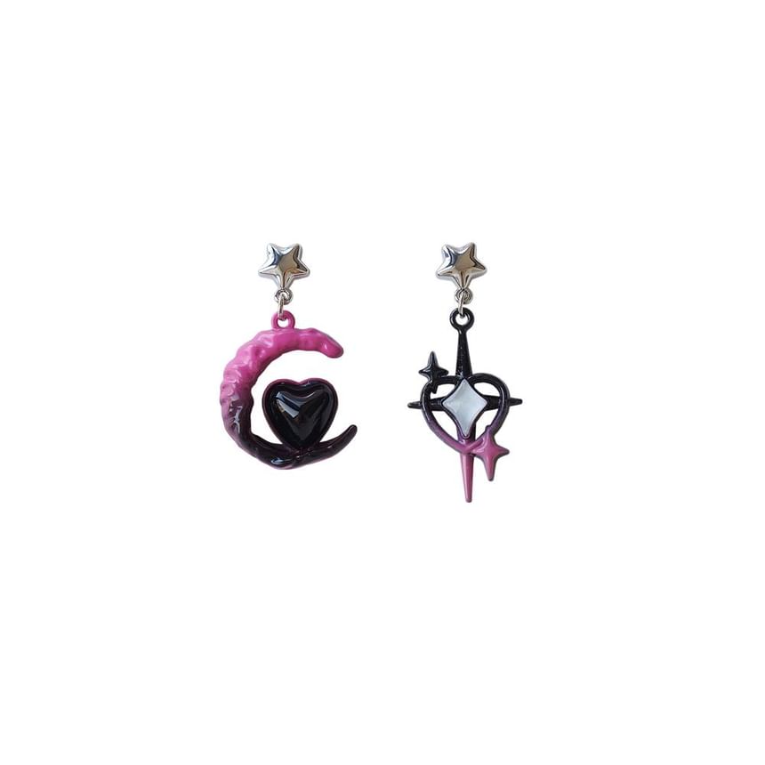 Clip-On Drop Moon Earring / Asymmetrical Star