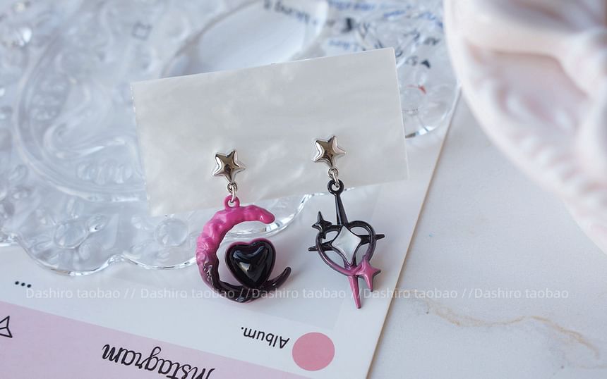 Clip-On Drop Moon Earring / Asymmetrical Star