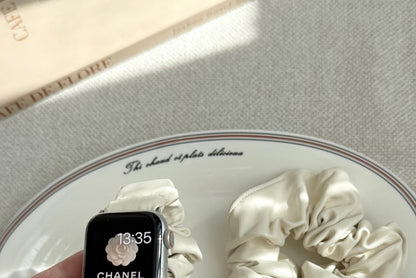 Faux Shirred Apple Band Leather Watch