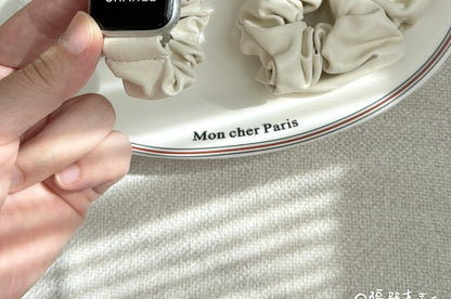 Faux Shirred Apple Band Leather Watch
