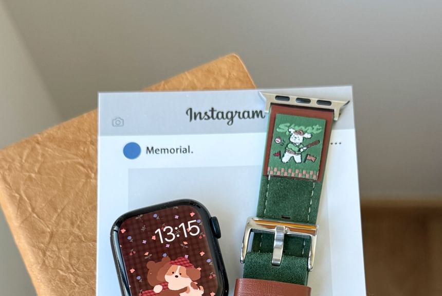 Leather Animal Watch Band Genuine Apple Embroidered