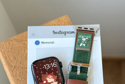Leather Animal Watch Band Genuine Apple Embroidered