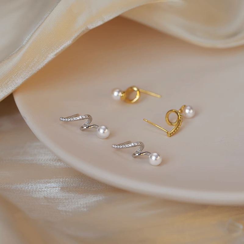 Earring Alloy Drop Pearl Faux