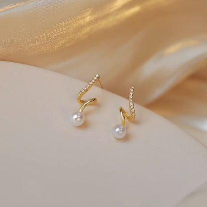 Earring Alloy Drop Pearl Faux