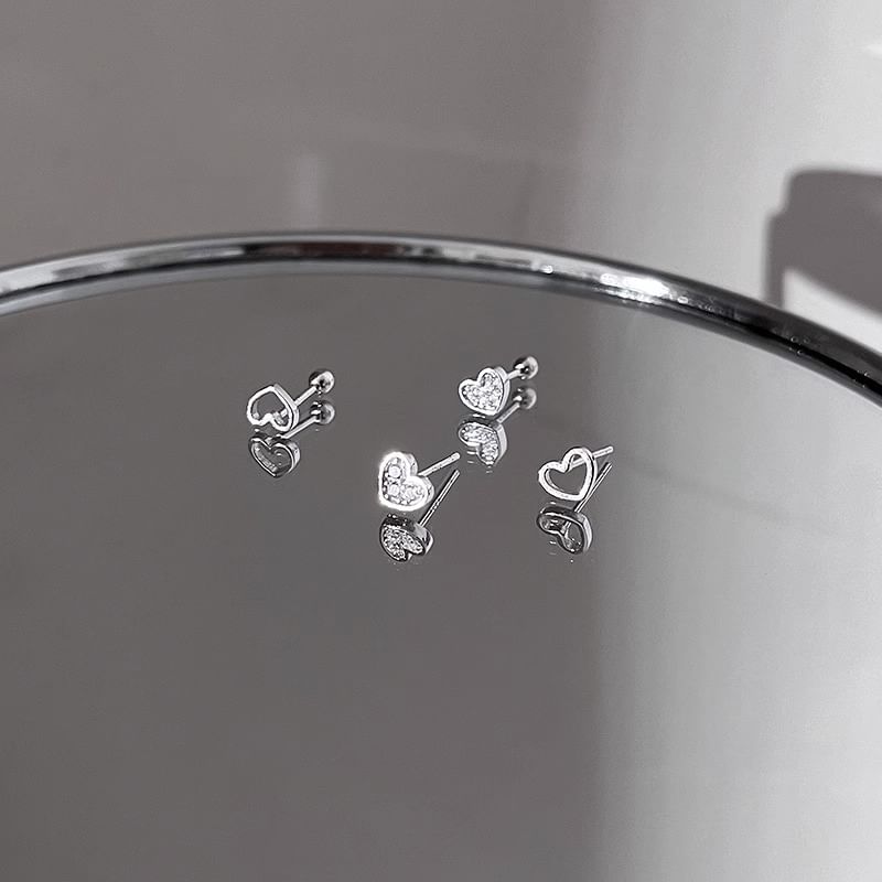 Alloy Asymmetrical Rhinestone Earring Barbell Heart