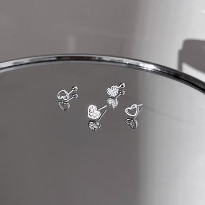 Alloy Asymmetrical Rhinestone Earring Barbell Heart