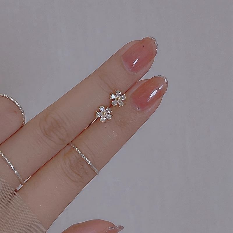 Floral Earring Stud Rhinestone Alloy