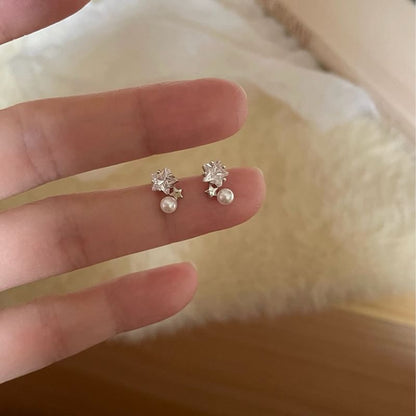 Faux Rhinestone Star Pearl Earring Drop Alloy