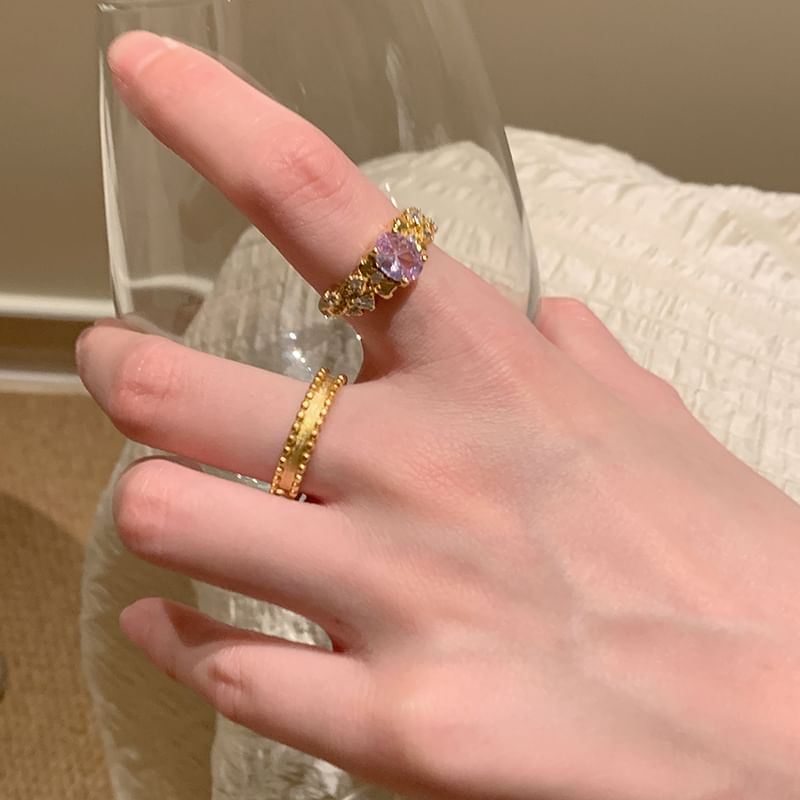 Brushed Alloy / Open Ring Set Rhinestone