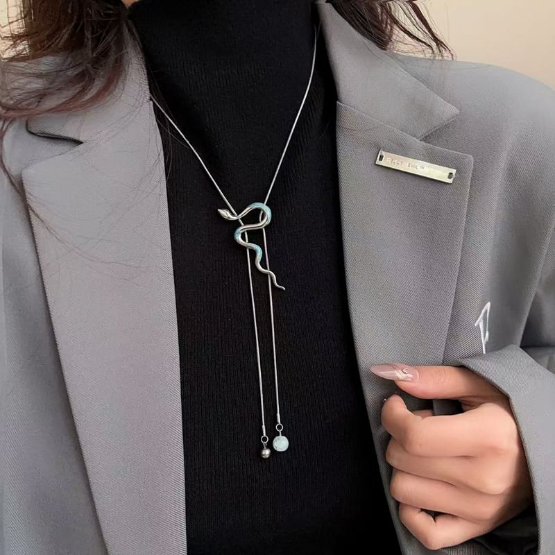 Lariat Pendant Necklace Snake Alloy