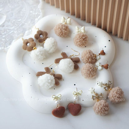Clip / On Drop Pom Earring Heart