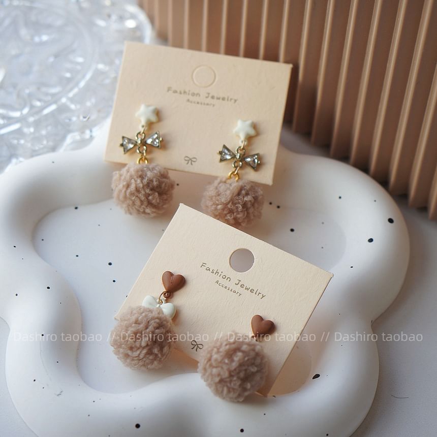 Clip / On Drop Pom Earring Heart