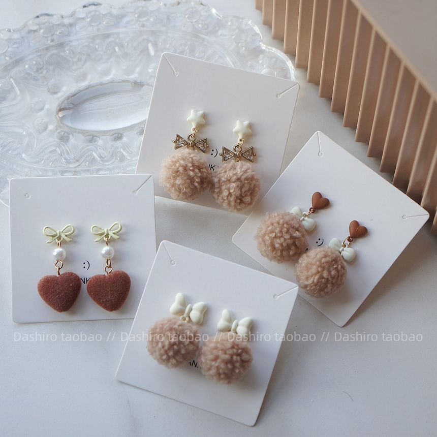 Clip / On Drop Pom Earring Heart