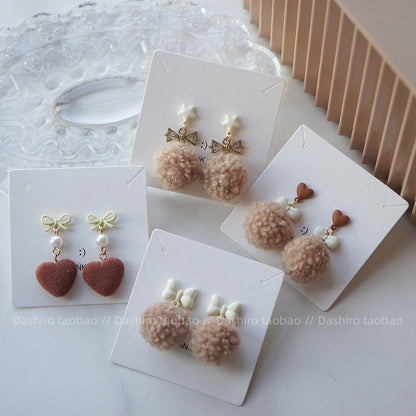 Clip / On Drop Pom Earring Heart