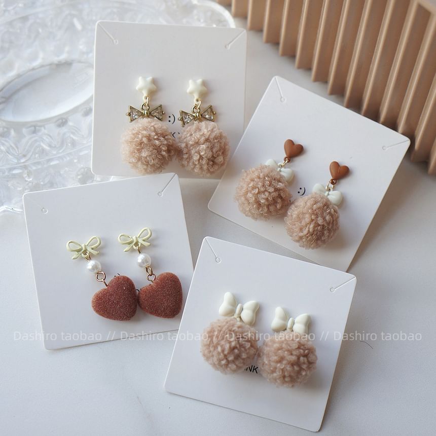 Clip / On Drop Pom Earring Heart