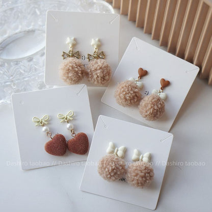 Clip / On Drop Pom Earring Heart