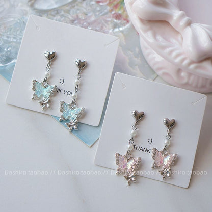 Rhinestone Drop / Butterfly On Clip Earring