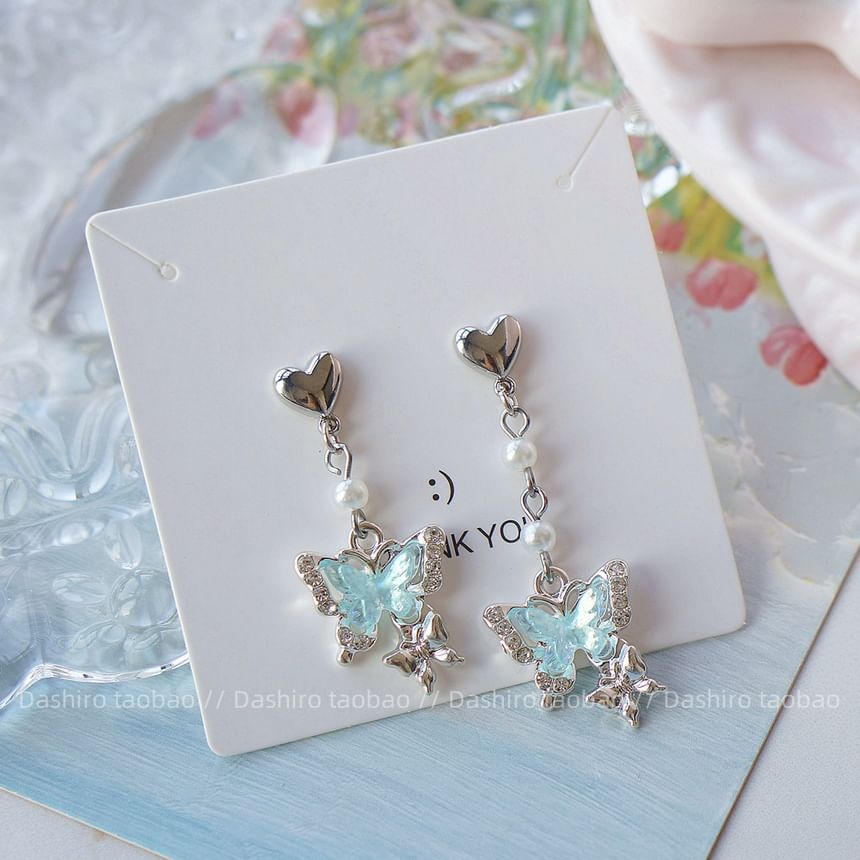 Rhinestone Drop / Butterfly On Clip Earring