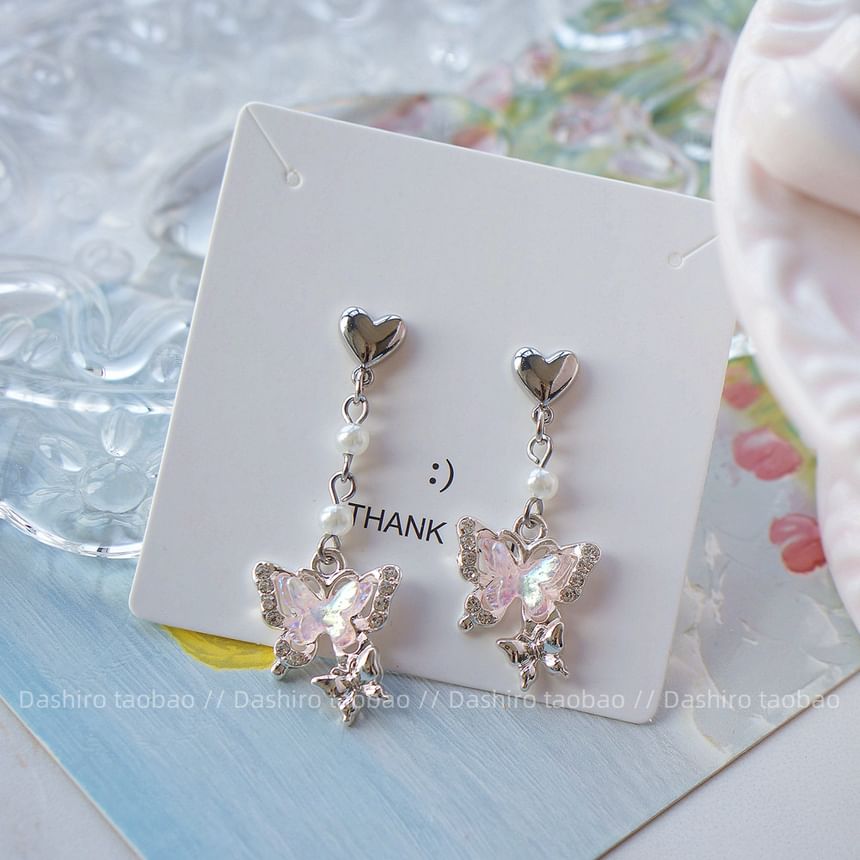 Rhinestone Drop / Butterfly On Clip Earring