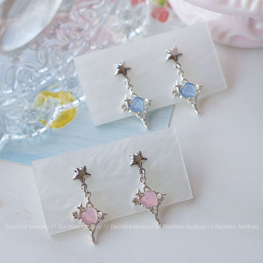Clip / Star Earring Rhinestone Heart Drop On