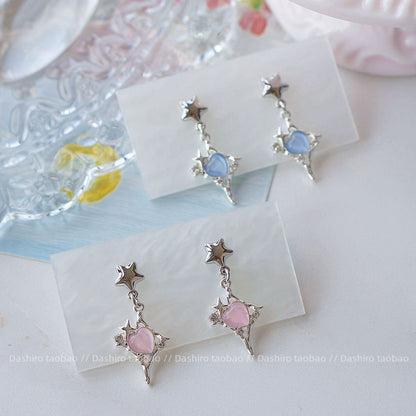 Clip / Star Earring Rhinestone Heart Drop On