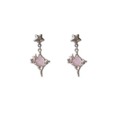 Clip / Star Earring Rhinestone Heart Drop On