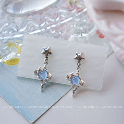 Clip / Star Earring Rhinestone Heart Drop On