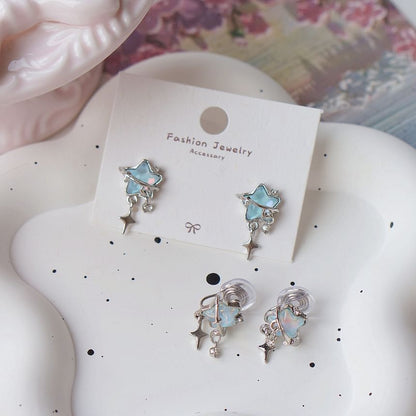 Star Rhinestone Drop On Earring / Clip