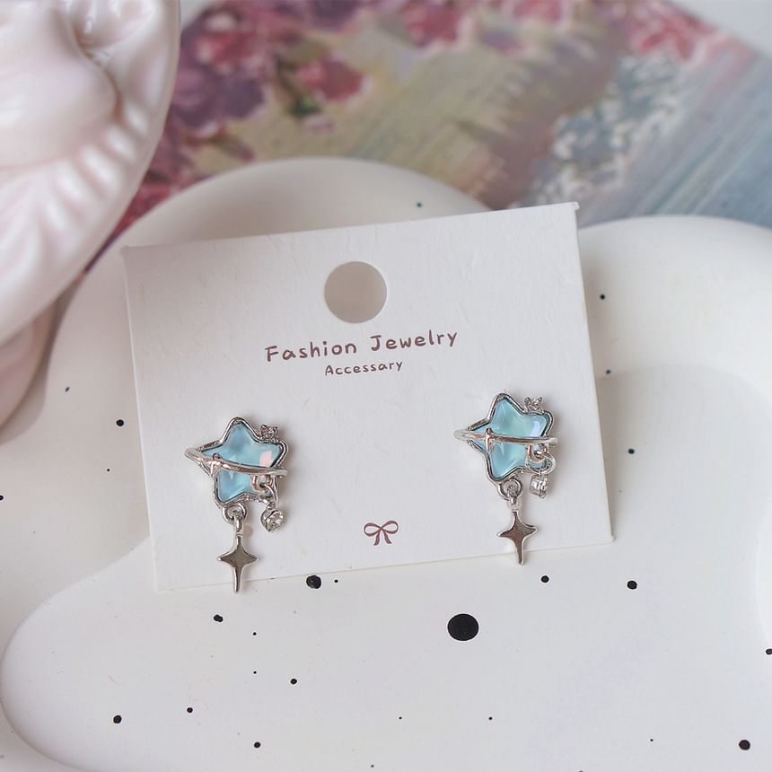 Star Rhinestone Drop On Earring / Clip