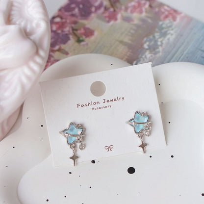 Star Rhinestone Drop On Earring / Clip