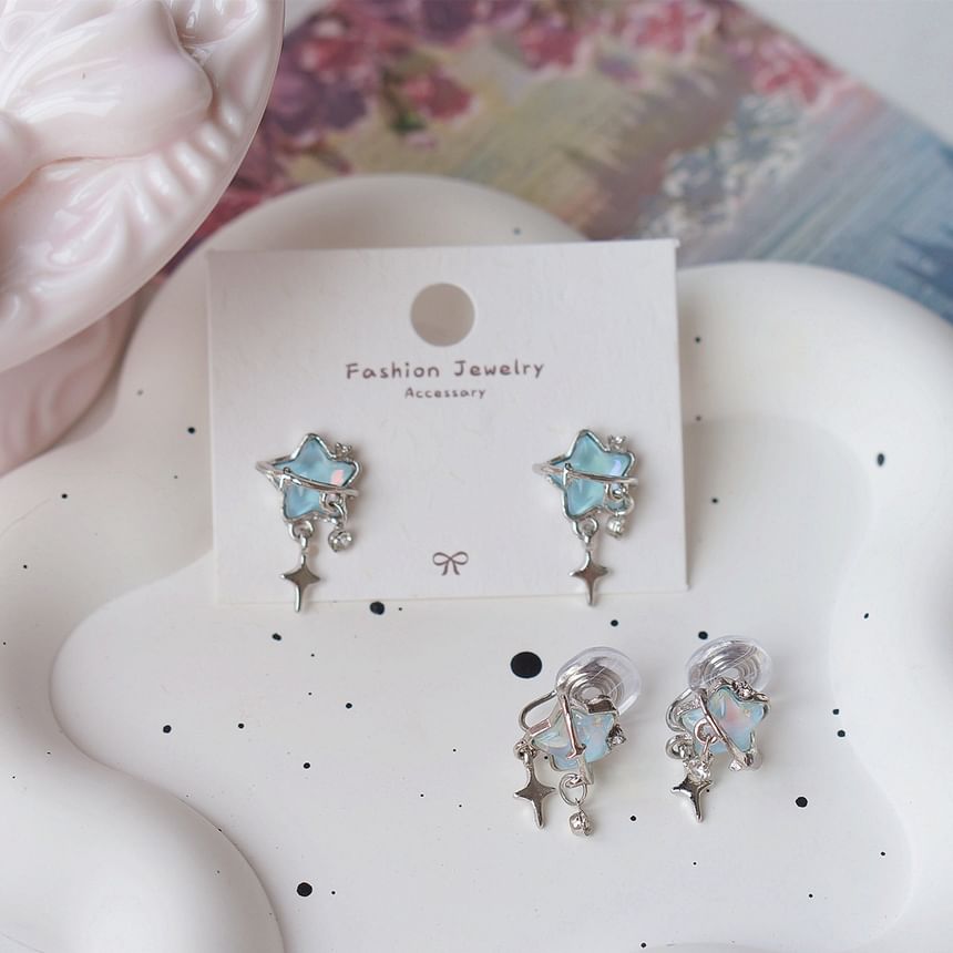 Star Rhinestone Drop On Earring / Clip
