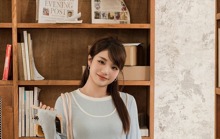 Mock Two-Piece Long-Sleeve Crewneck Tee