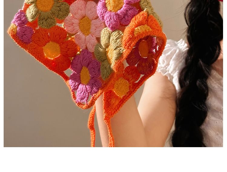 Knit Triangle Floral Head Scarf