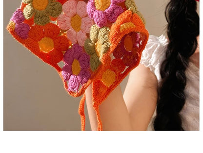 Knit Triangle Floral Head Scarf