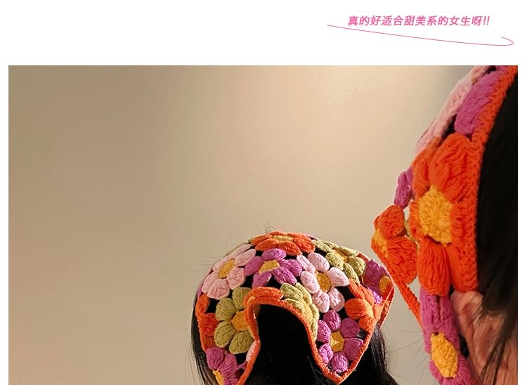 Knit Triangle Floral Head Scarf