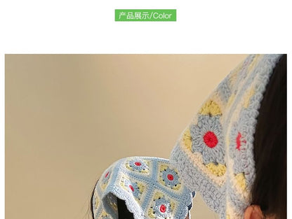 Plaid Floral Scarf Knit Head Triangle