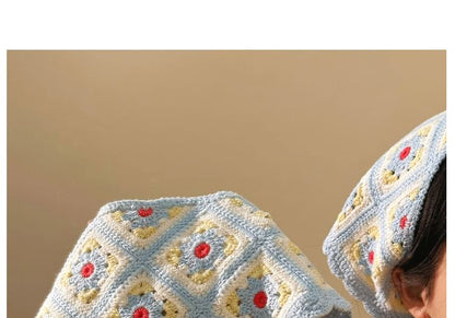 Plaid Floral Scarf Knit Head Triangle