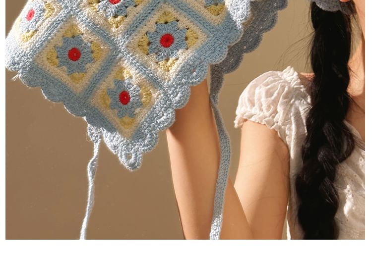 Plaid Floral Scarf Knit Head Triangle