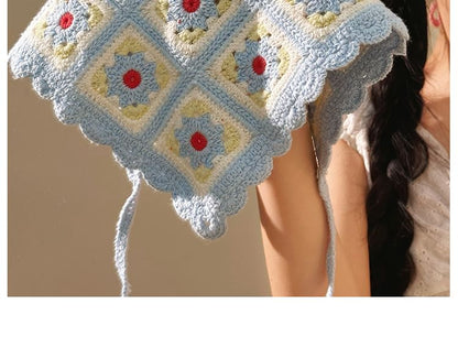 Plaid Floral Scarf Knit Head Triangle