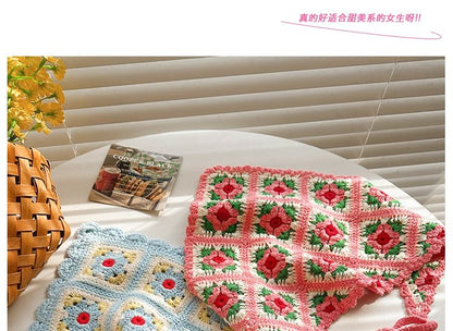 Plaid Floral Scarf Knit Head Triangle