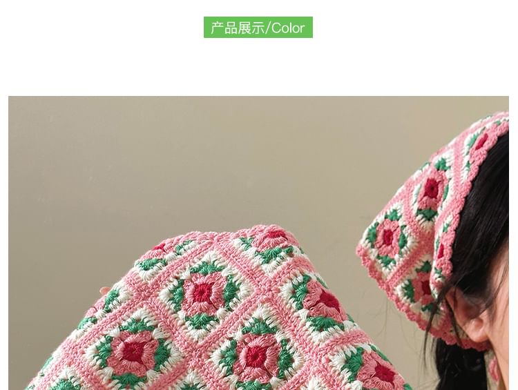 Floral Head Knit Scarf Plaid Triangle