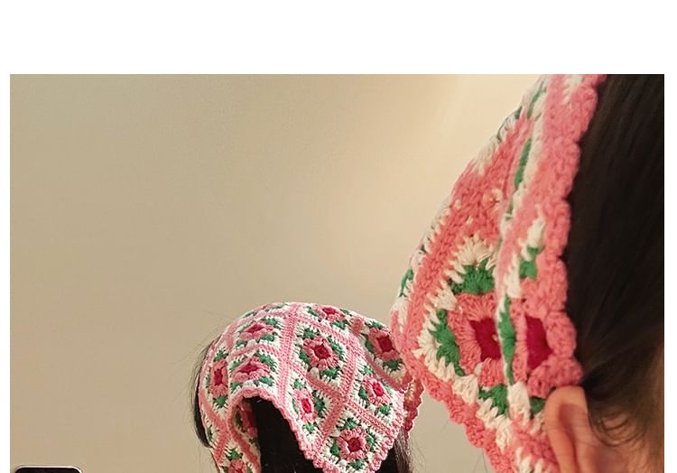 Floral Head Knit Scarf Plaid Triangle