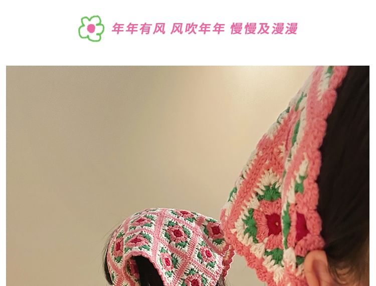 Floral Head Knit Scarf Plaid Triangle