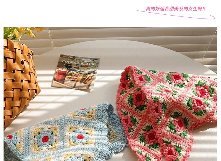 Floral Head Knit Scarf Plaid Triangle